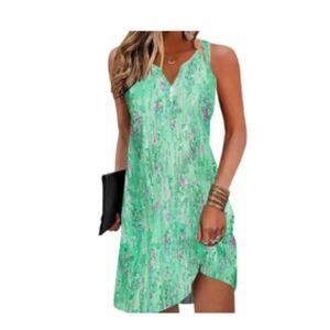 Casual A Line Dress Sleeveless V-Neck Sundress with Pockets, MEDIUM, 1I-138D003